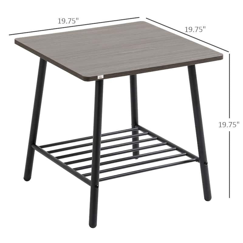 HOMCOM Side Table with 2-Tier Storage, End Table with Metal Frame for Living Room