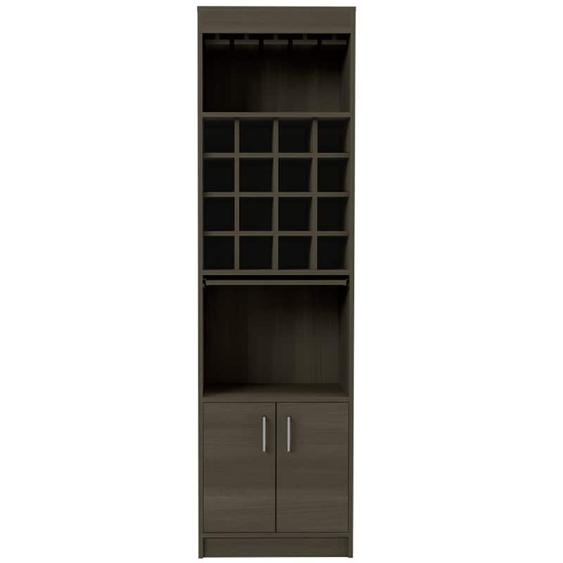 TUHOME Kava Bar Cabinet with 16 Wine Cubbies, 12 Glass Racks, 1 Shelf, Concealable Serving Tray, and Double Door - N/A