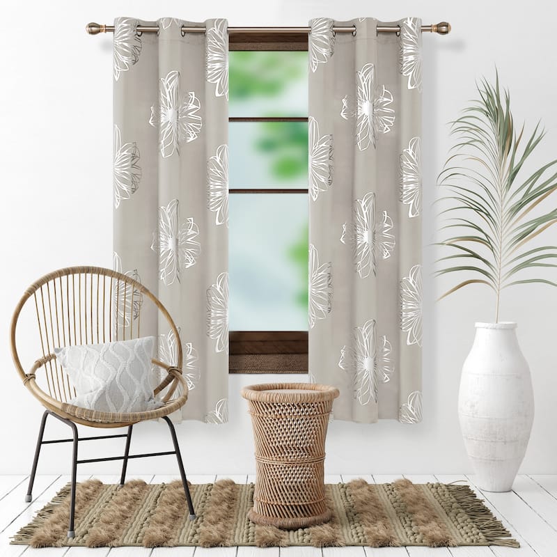 Deconovo Silver Floral Thermal Insulated Curtain Panel Pair(2 Panel)