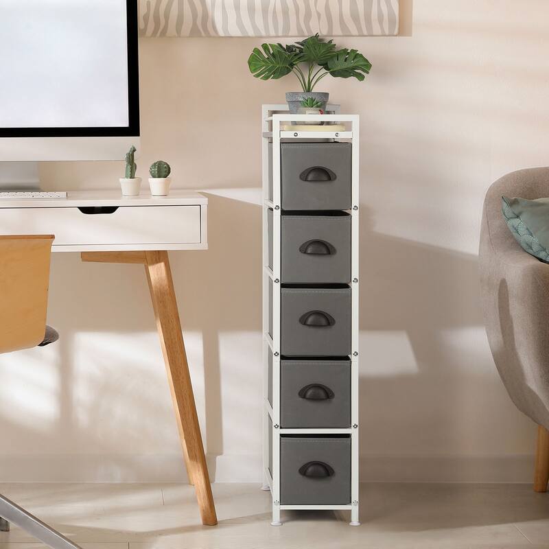 4 Drawers Narrow Dresser, Fabric Storage Cabinet, Vertical Standing Storage Chest - 5-drawer