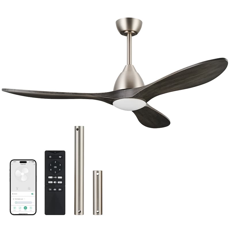 CO-Z 3 - Blade Modern Classic Smart Ceiling Fan with Dimmable LED Light and Remote - 52 Inches - Dark Gray Wood