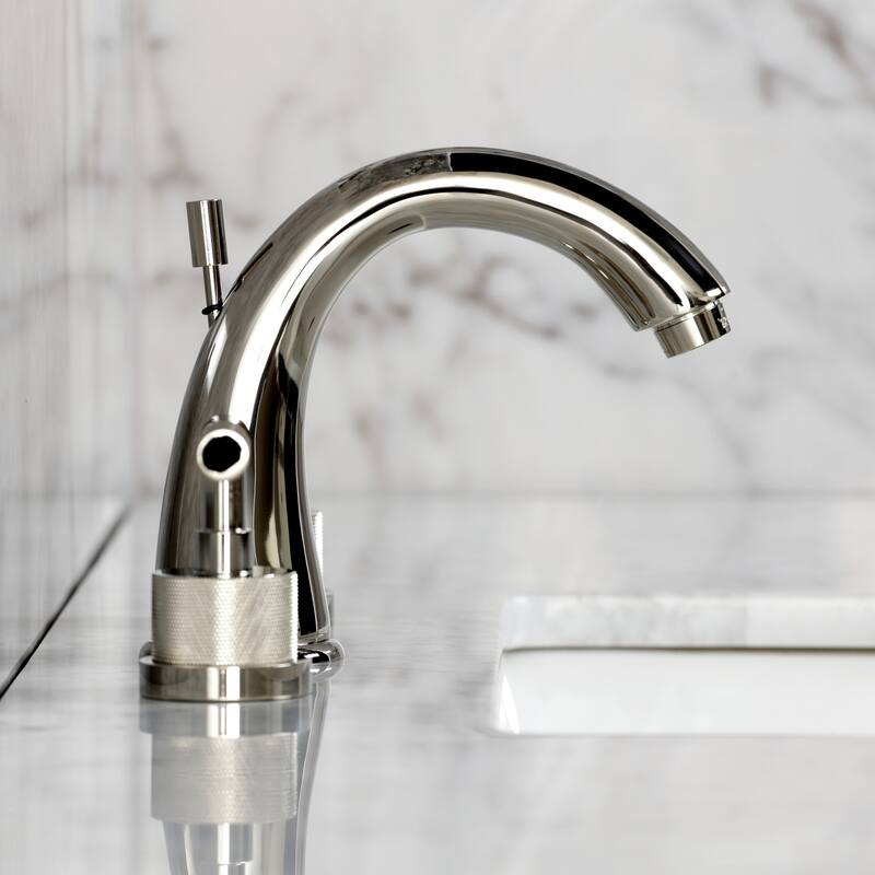 Kingston Brass Convergent Two-Handle 3-Hole Deck Mount Widespread Bathroom Faucet with Knurled Handle and Brass Pop-Up Drain