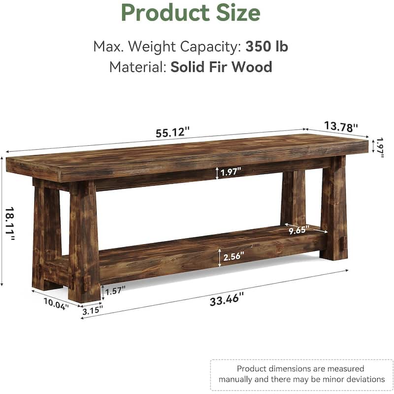 55" Solid Wood Entryway Bench with Shoe Storage, Charred Wood Grain