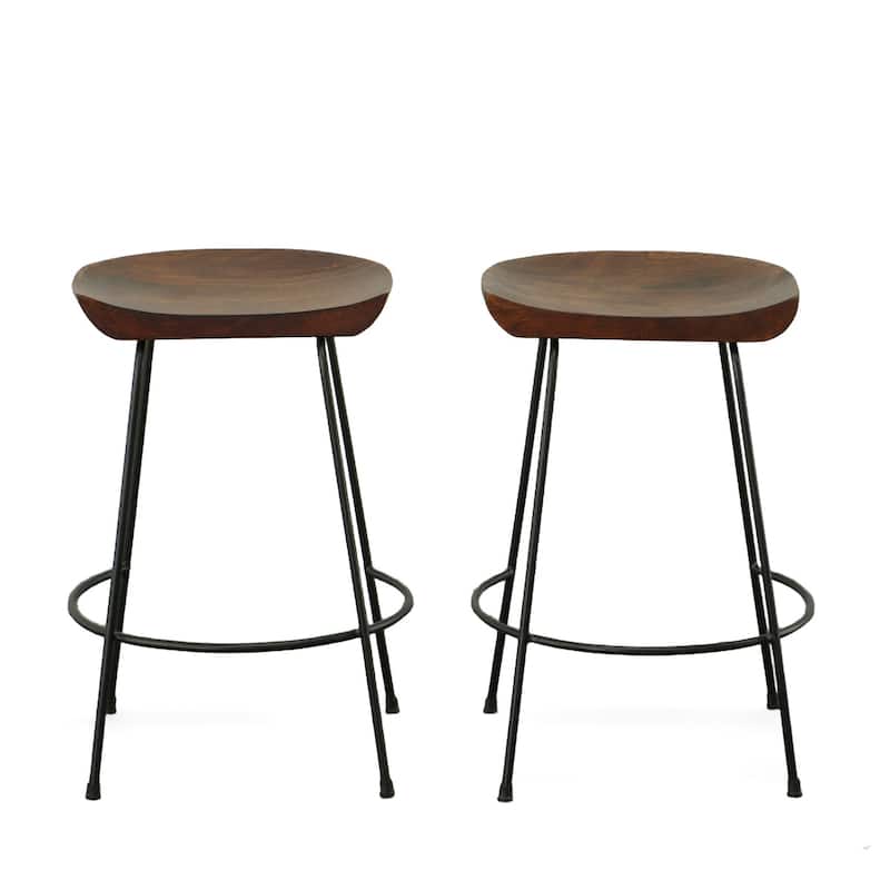 Set of Two 25" Chestnut and Black Solid Wood and Steel Backless Counter Height Bar Chairs - Chestnut 25"