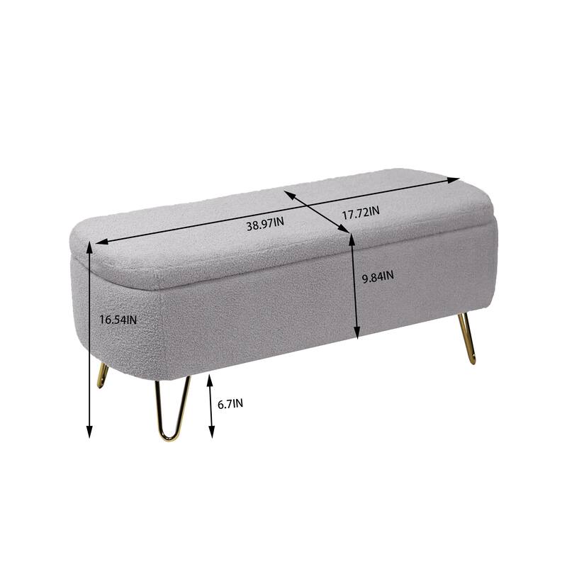 Grey Gold-Leg Storage Ottoman Bench for Bed End & Living Room Elegance