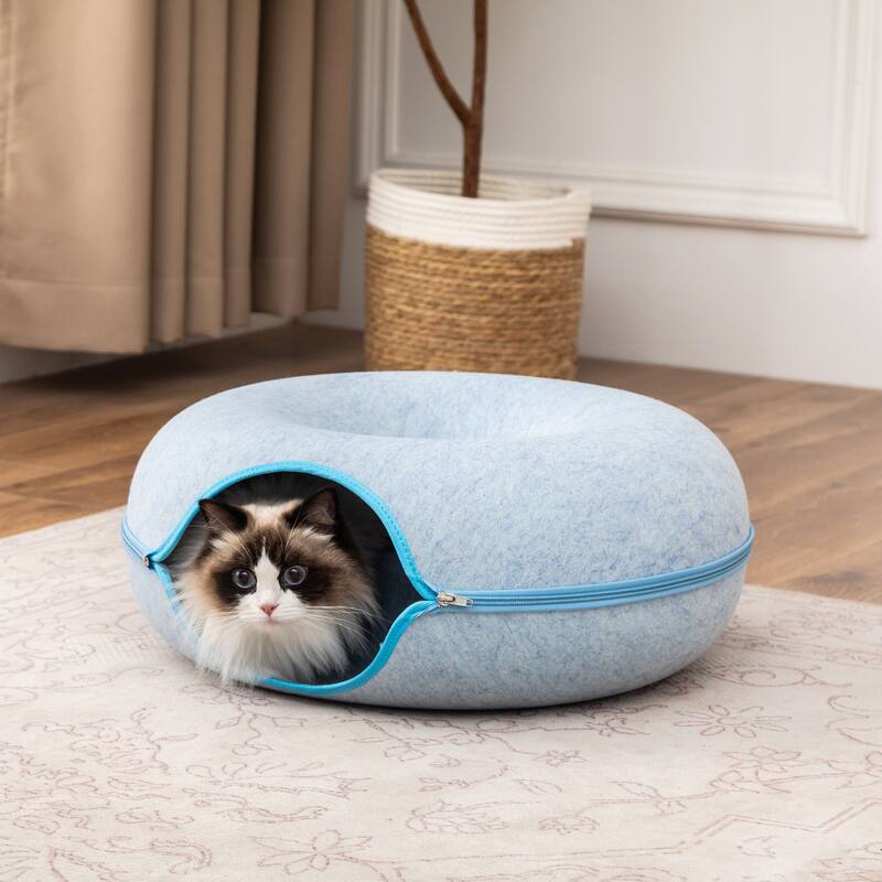 Adeco Cat Tunnel Bed with Ventilated Window for Indoor Cats