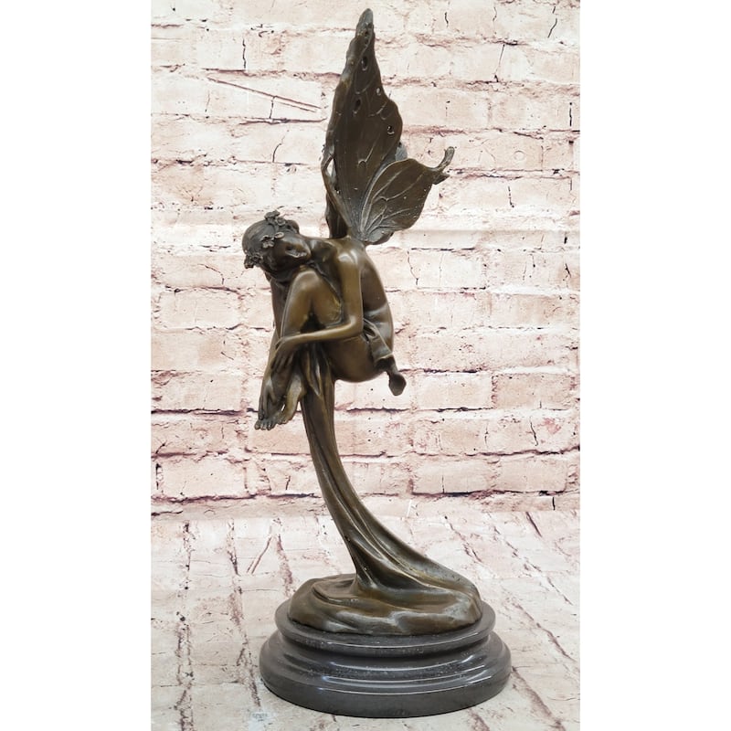 Sleeping Winged Fairy Angel Nymph Bronze Fantasy Statue Sculpture Collectible 15.5 Inches X 6 Inches