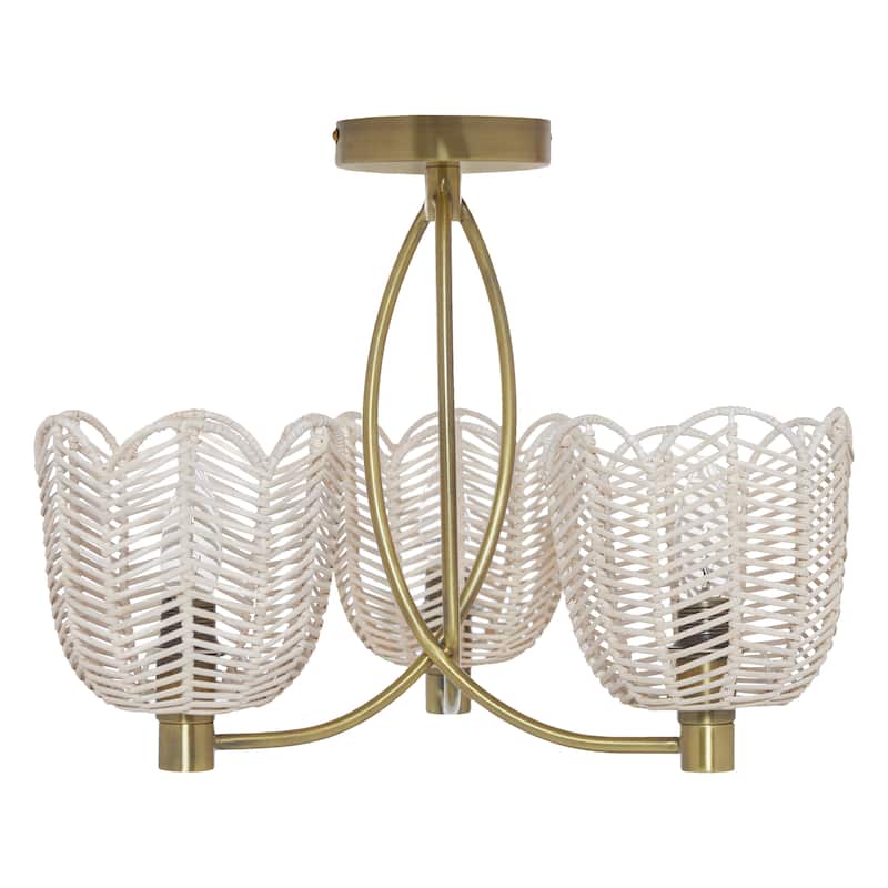 Echo River of Goods Gold and White Rattan and Metal Trio-Shade 18.5-Inch Ceiling Light - 18.5" x 18.5" x 13.625"