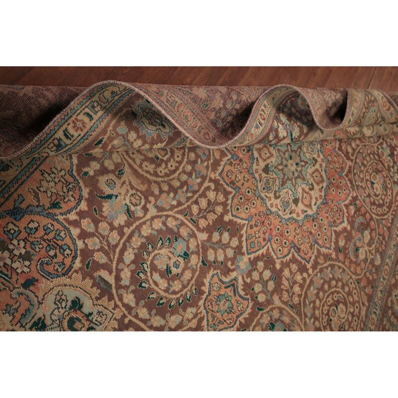 Tabriz Persian Vintage Area Rug Handmade Bedroom Brown Wool Carpet - 8'3" x 11'5"