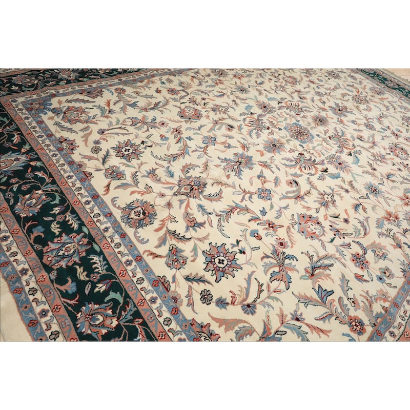 12x15 Hand Knotted Wool Cream Kashaan Traditional Botanical Plush Pile Area Rug - 12' x 15'