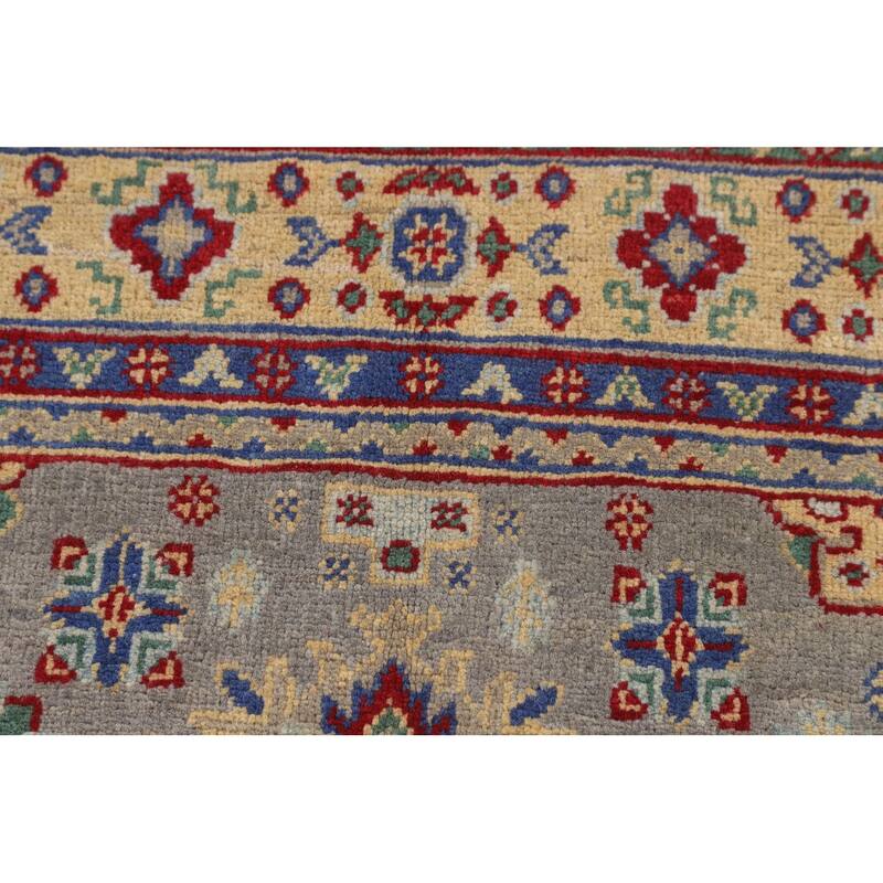 Gray Geometric Kazak Accent Rug Handmade Wool Carpet - 3'3" x 5'0"