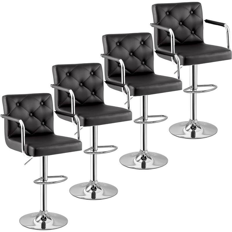 Javlergo Adjustable Height Swivel Bar Stools PU Leather with Back and Armrest, Set of 4 Barstools - Grey