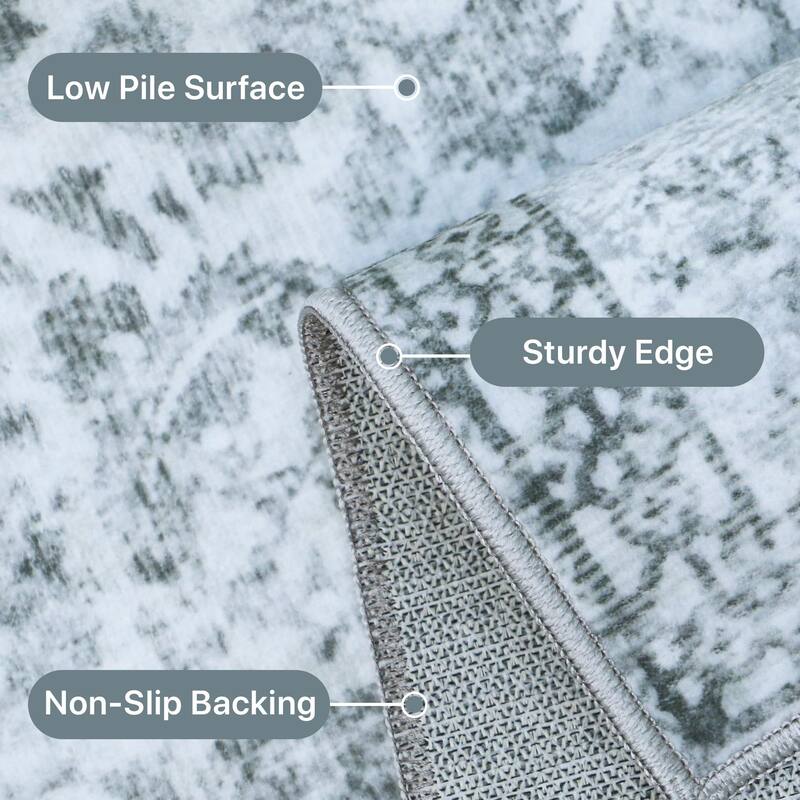 Mcow Machine Washable Boho Vintage Retro Floral Non Slip Rug