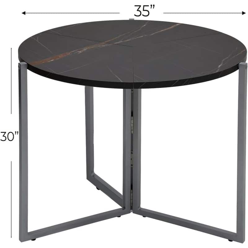 Black Carrera Foldable Round Trifold Table 35" Space-Saving Multi-Use