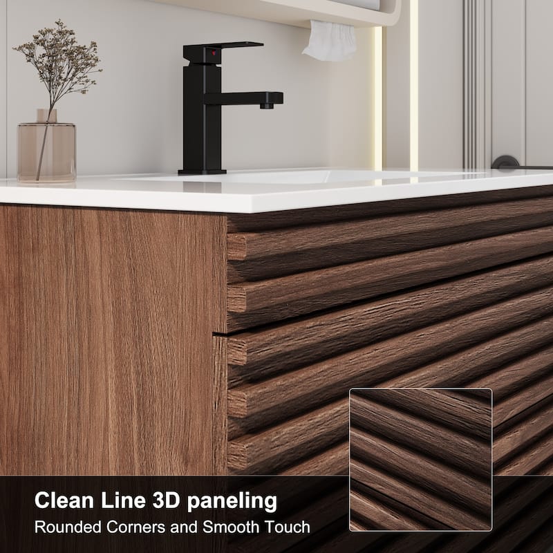 Bathroom Vanity with Drop-In Ceramic Sink Wall-Mounted Storage Cabinet