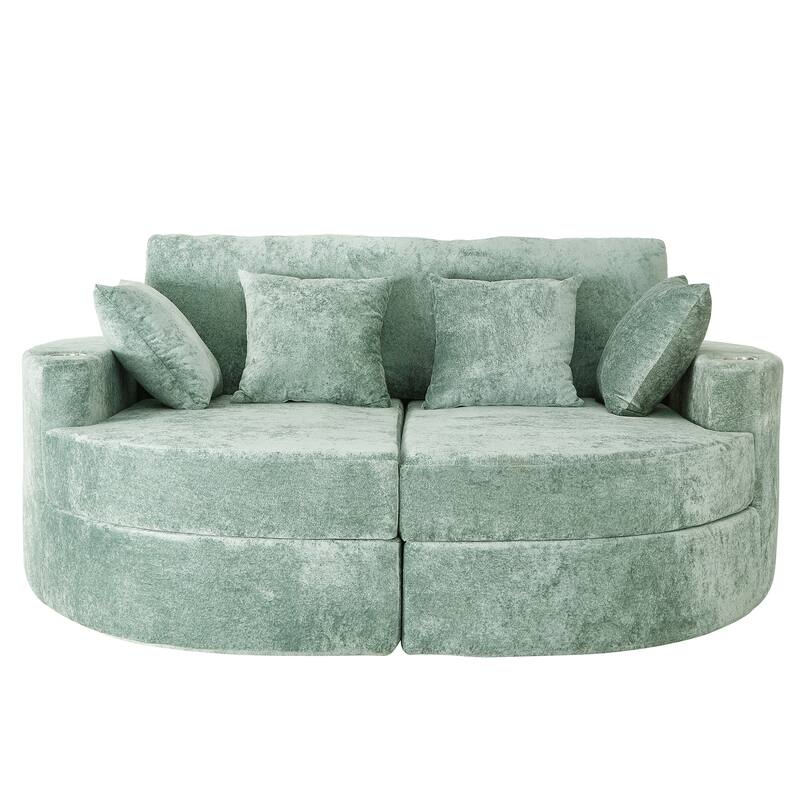 Roomfitters Curved Chaise Lounge Sofa 80" Upholstered Sofa Bed with Cup Holders, Modern Oversized Comfy Couch for Living Room