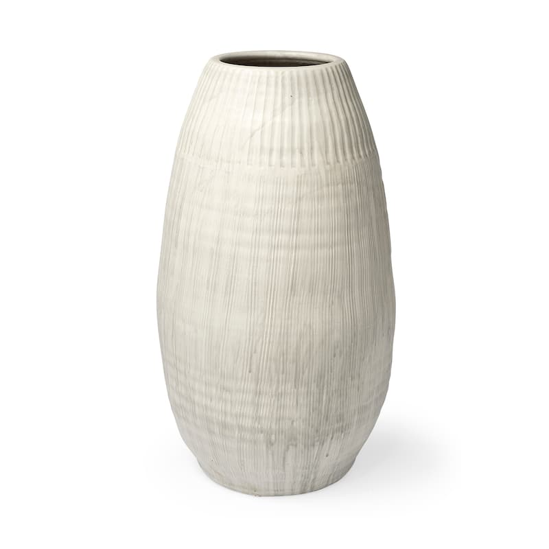 Reyan Large Pearl White Ceramic Striped Vase