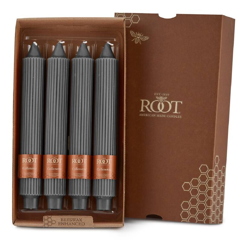 Root Unscented Grecian Collenette Taper Candles box of 4 - 9 X 1-1/4 - Stone