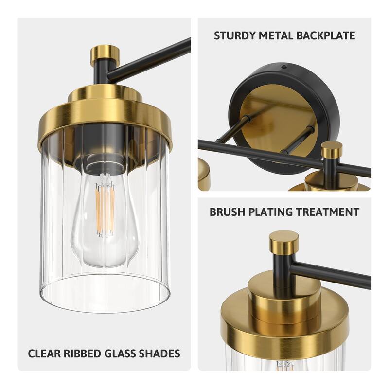 Modern Dimmable Vanity Light with Clear Ribbed Glass Shades E26 Sockets