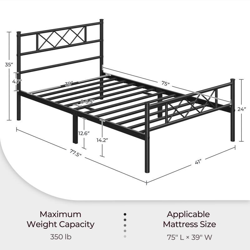 Yaheetech Simple Metal Bed Frame Bed Base, Black, Twin Size