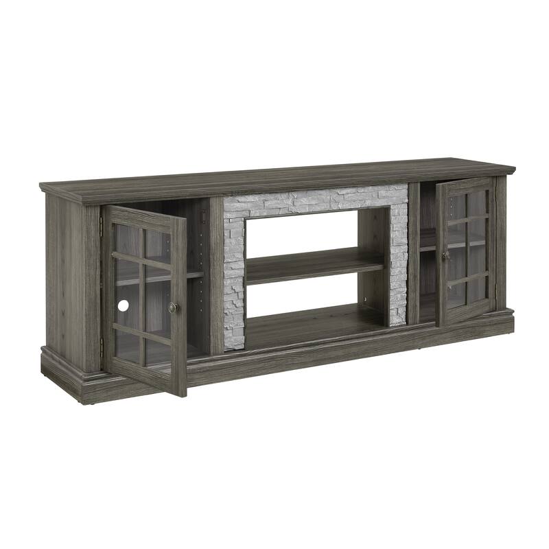 GDFStudio Alice Wood 70" TV Stand with Faux Stone Surround and 2 Door Storage