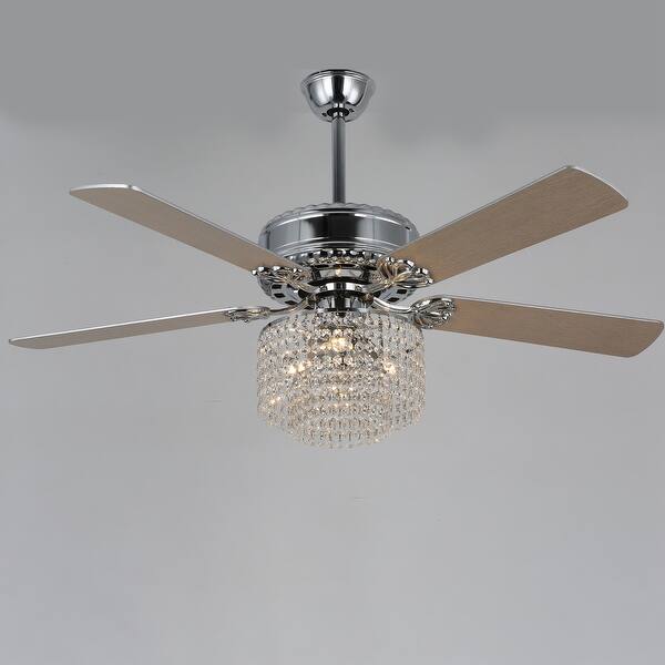 52" Chrome Crystal Ceiling Fan, Traditional Pull Chain Ceiling Fan