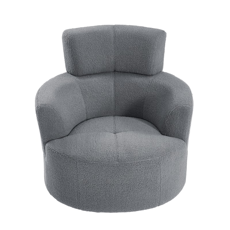 360° Swivel Chair, Upholstered Barrel Chair with Adjustable Headrest Modern Swivel Round Sofa Chair for Living Room