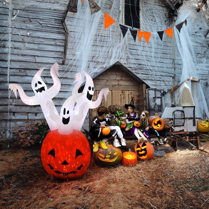 5.9ft Halloween Inflatable Pumpkin Ghost with LED Lights Outdoor Yard Decoration