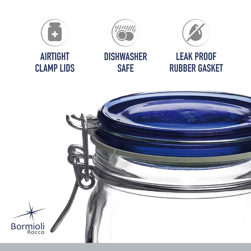 Bormioli Rocco Set of 6 Fido Collection Food Storage Jars - 17 oz