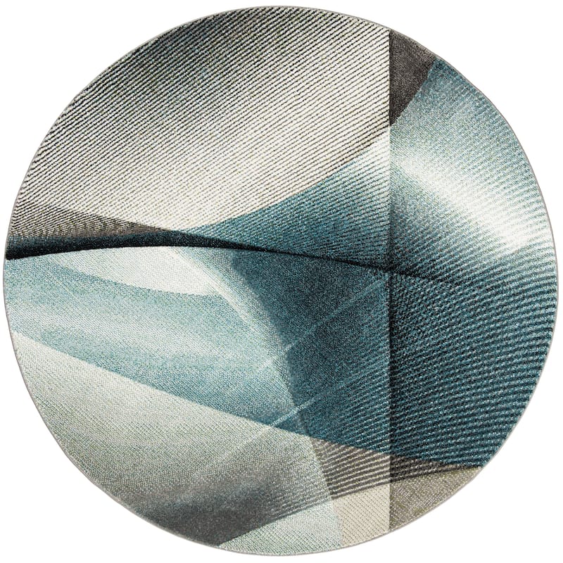 SAFAVIEH Hollywood Verbena Mid-Century Modern Abstract Rug - 6'7" Round - Grey/Teal