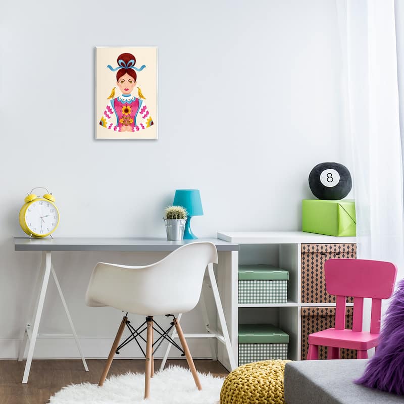 Stupell Brunette Girl with Birds Wall Plaque Art Design By Hannah Moren