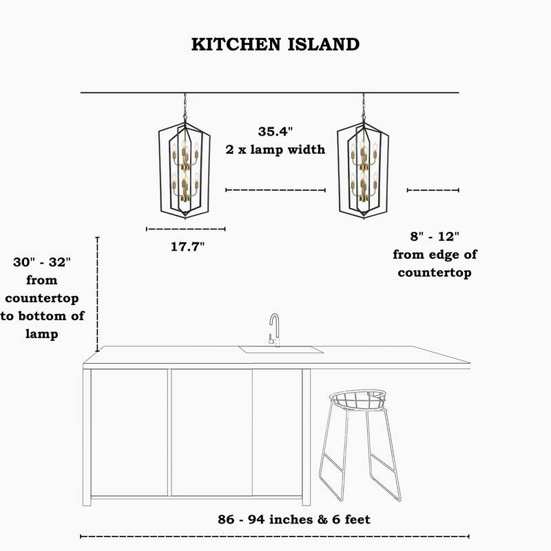 Modern 8-Light Geometric Chandelier Black Copper Lantern Pendant for Kitchen Dining Room - 17.7 " × 14.3 " × 34.3 "