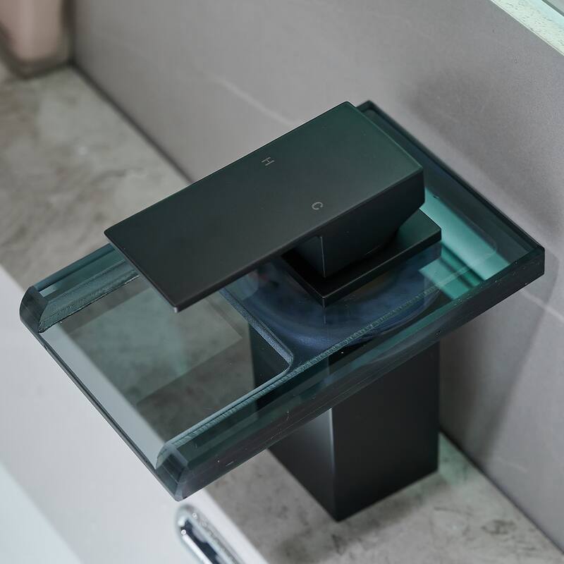 Modern Matte Black Bathroom Basin Faucet with LED Light