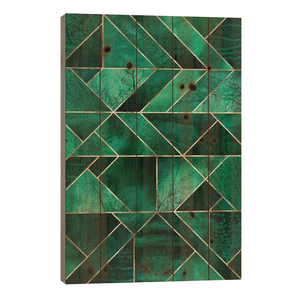 Abstract Nature - Emerald Green Print On Wood by Elisabeth Fredriksson - Multi-Color