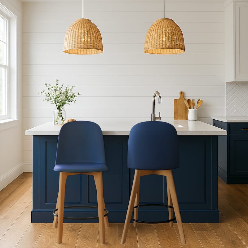 25" Plastic Armless Bar Stool Chair Dowel Natural Wood Eiffel Legs For Kitchen Counter Height Dining