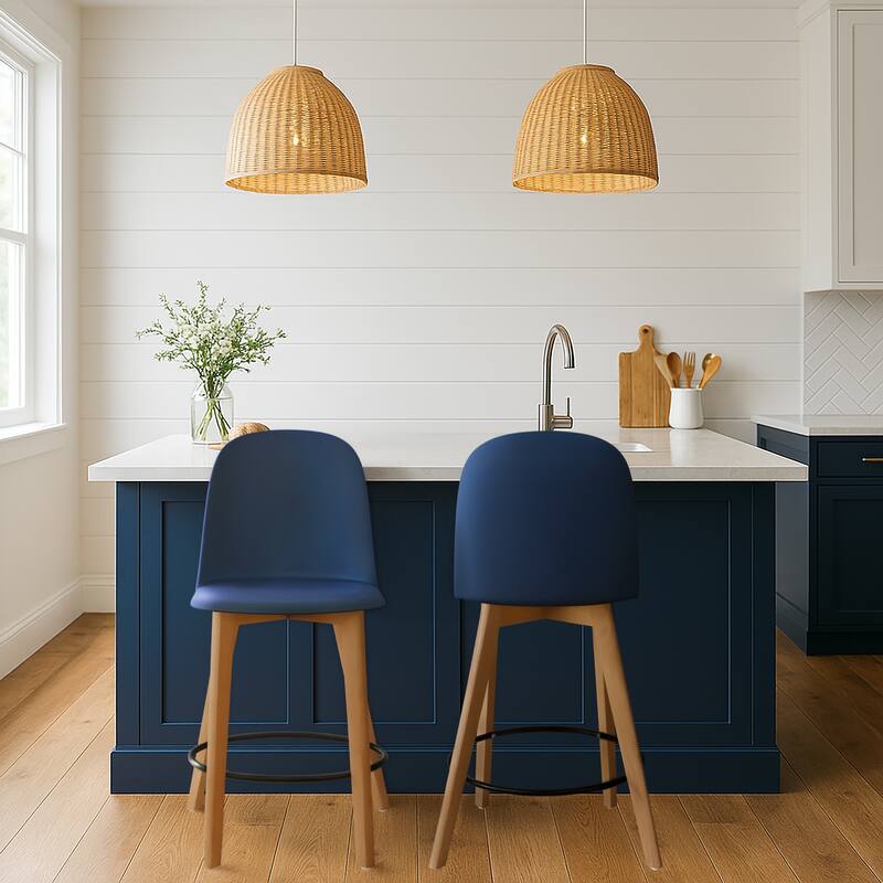 Set of 2 Designer Eiffel Chairs Counter Stools With Backs Side Molded Shell Kitchen Office Dining Dowel Bar Patio