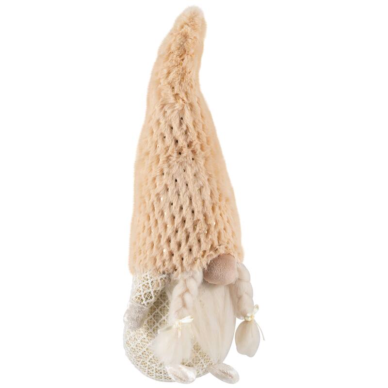 Girl Gnome in Faux Fur Hat Christmas Figure - 12" - Beige
