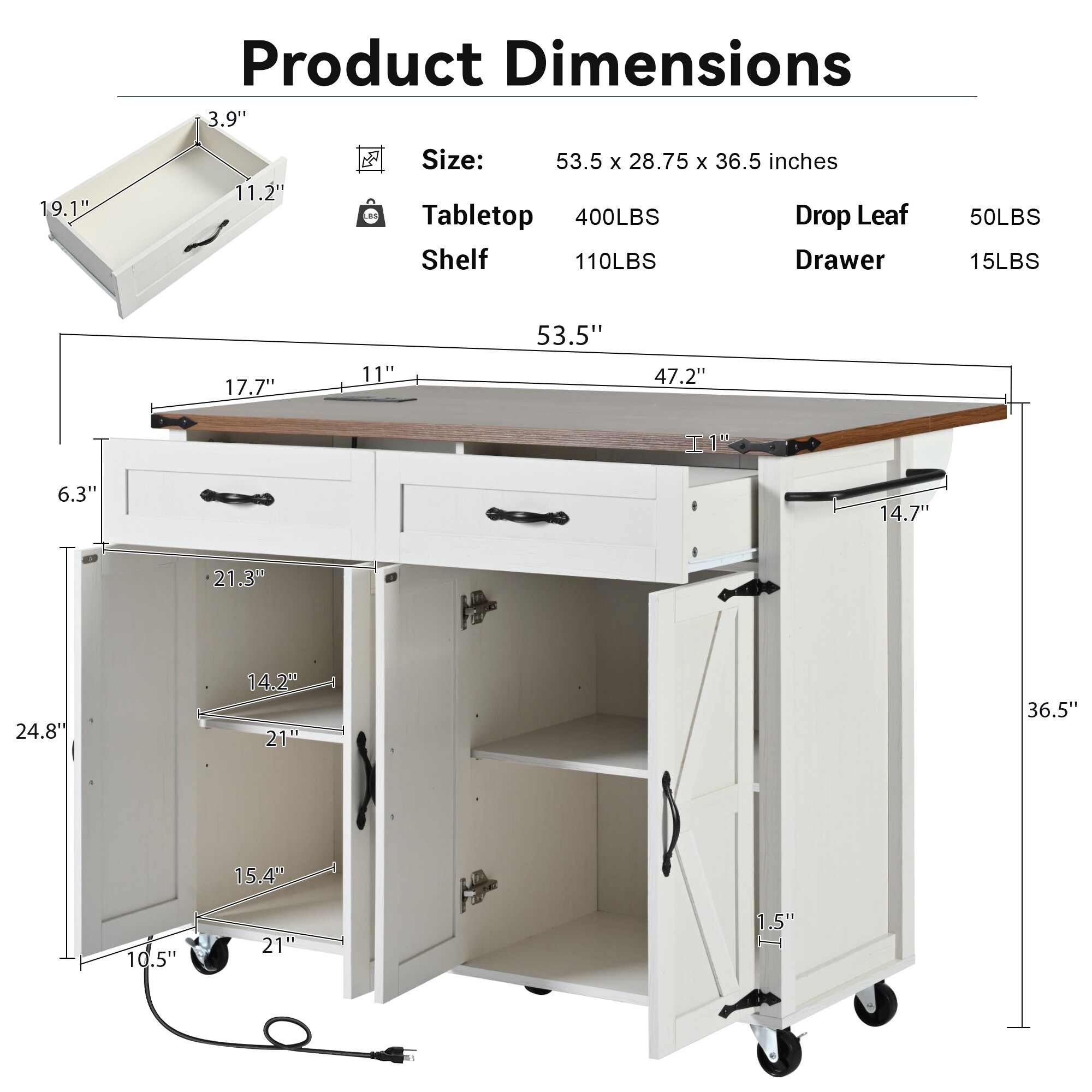 Multi-Functional Kitchen Island on Wheels with Spacious Countertop