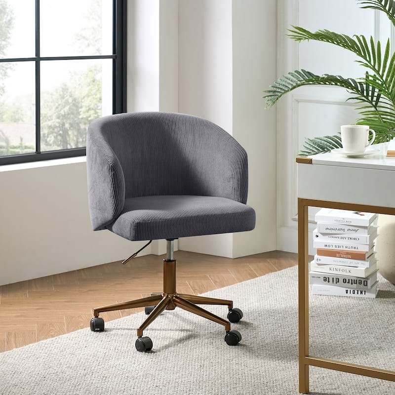 Astore Modern Corduroy Ergonomic Barrel Swivel Office Chair with Height-Adjustable by HULALA HOME