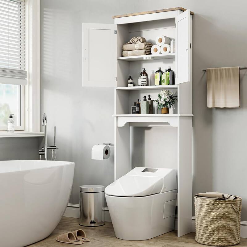 Over The Toilet Storage Cabinet with Double Doors, Bathroom Shelf Over Toilet