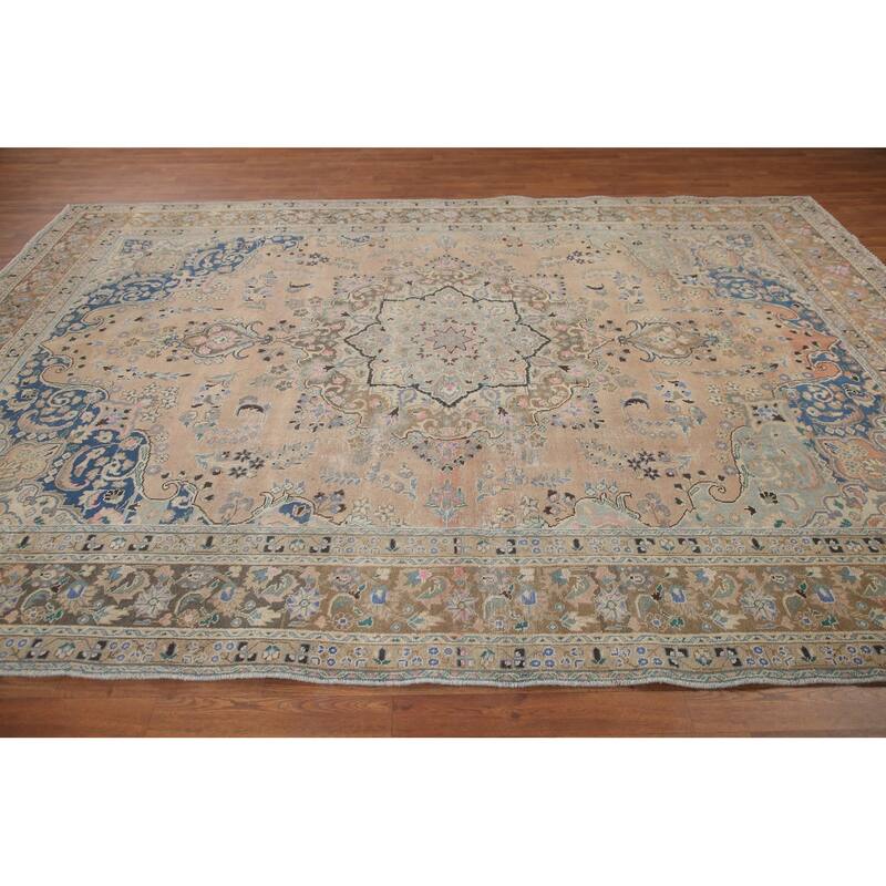 Hand Knotted Oriental 100% Wool Carpet Traditional Floral Coral Mashad Area Rug - 11' 2'' X 7' 11''