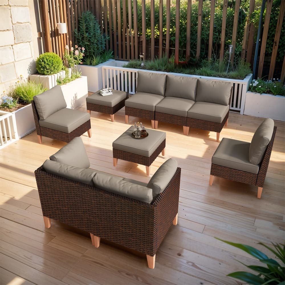 Gymojoy Outdoor Sectional Sofa PE Wicker Sofa,Ottoman