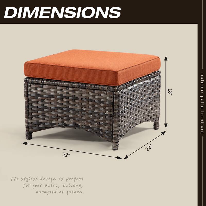 Cozywor 2-Piece Wicker Outdoor Patio Ottoman Set with Cushions