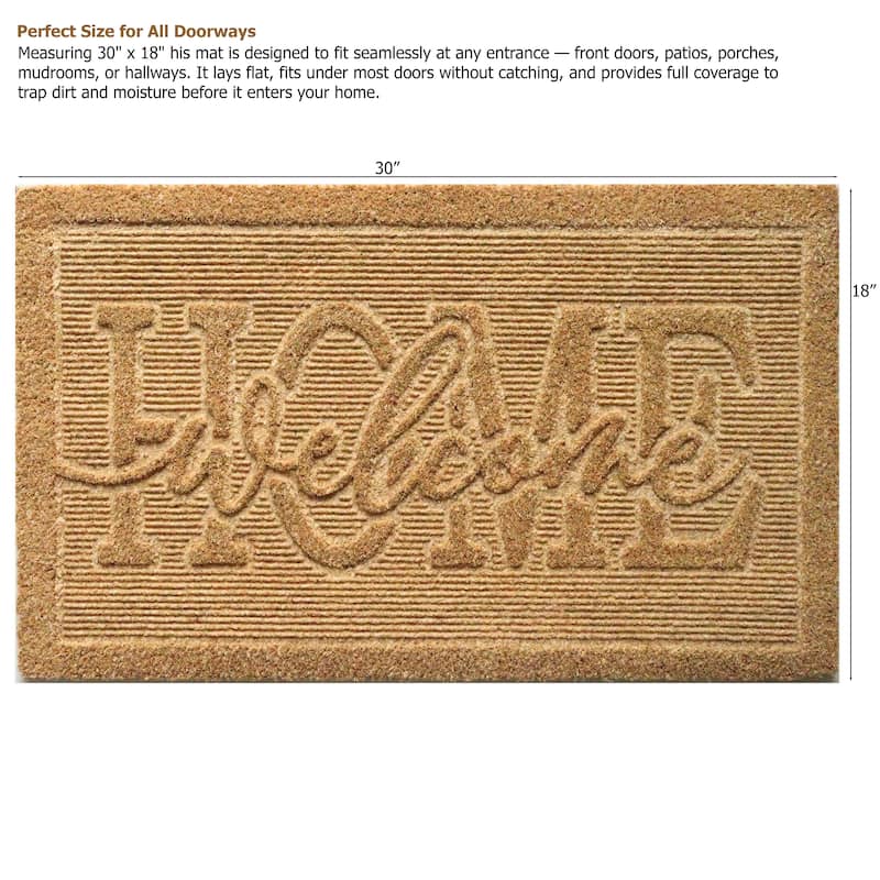 Gardenised Heavy Duty Coco Coir Doormat Non Slip PVC Baking Embossed Welcome Design Natural Coconut Fiber Floor Mat 18x30"