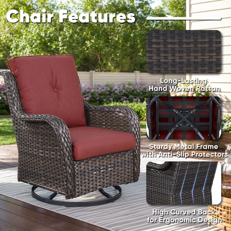 Pocassy Outdoor 6 Pieces 2-Seat Sofa Swivel Chairs Table Ottoman