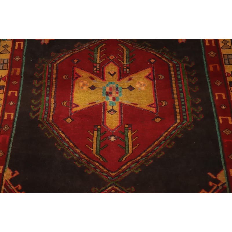 Hand Knotted Oriental 100% Wool Carpet Traditional Geometric Greys & Charcoal Ardebil Runner Rug - 9' 7'' X 4' 0''