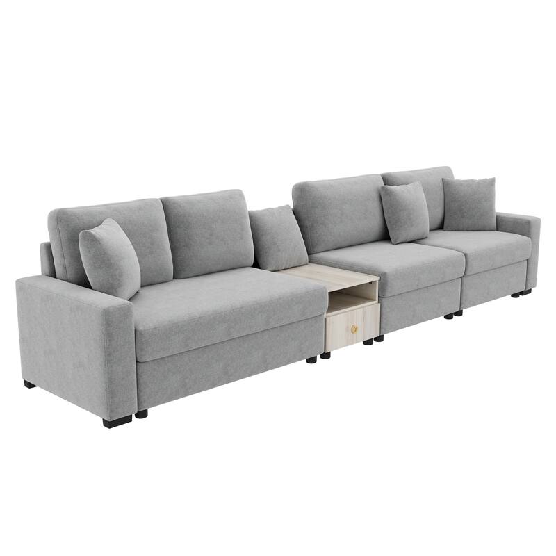 Christopher Knight Home - Havencrest 132.5" Modern Upholstered Modular Sofa with Storage Armrest Center Console