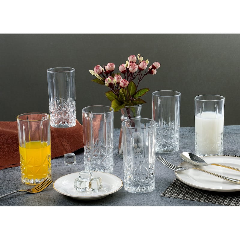 Lorren Home Trends 12 OZ. Drinking Glass-Textured Cut Glass, Set of 6