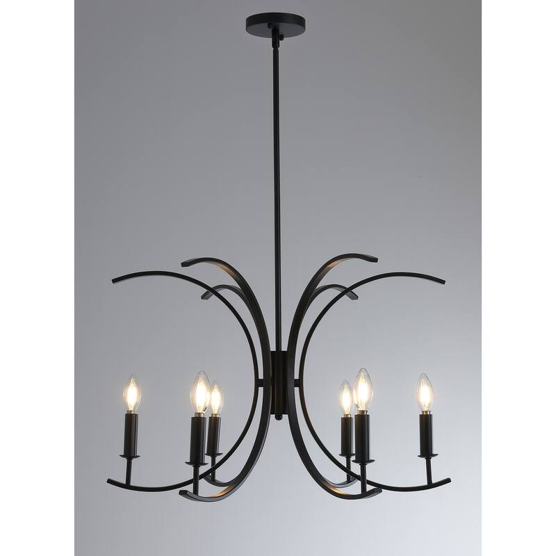 Farmhouse Black 6-Light Curved Line Candle Style Chandelier