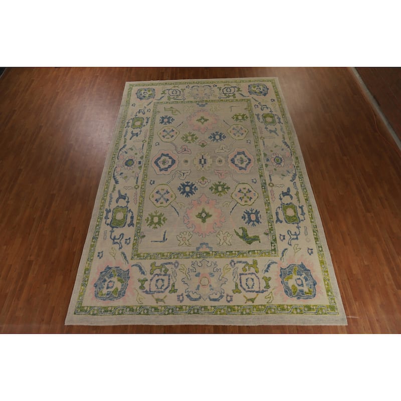 Hand Knotted Oriental 100% Wool Carpet Transitional All-Over Beige & Ivories Oushak Area Rug - 14' 5'' X 9' 7''